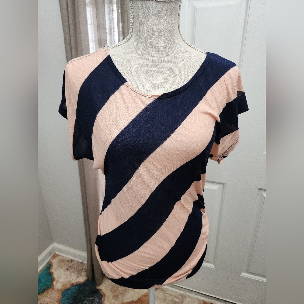 Love J Striped Navy and Peach Women's Top